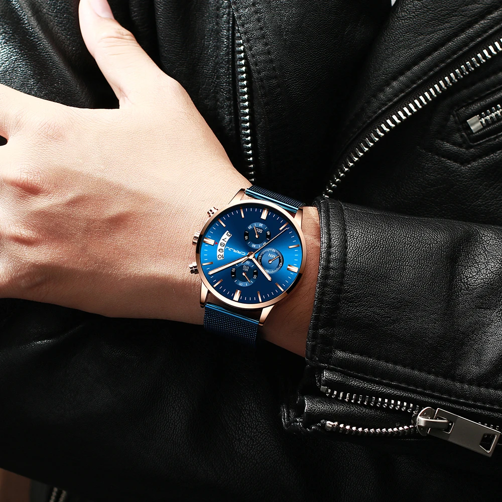Relogio Masculino новые CRRJU модные мужские часы Роскошные Топ брендовые деловые синие кварцевые часы мужские повседневные водонепроницаемые крутые часы