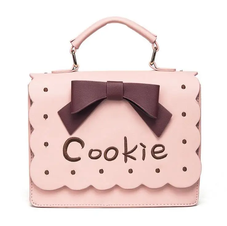 

Japanese JK small square cute 3D cookie style bow soft sister shoulder bag