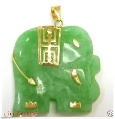 

Free Shipping >> LOVELY YELLOW GOLD GREEN JADE ELEPHANT PENDANT