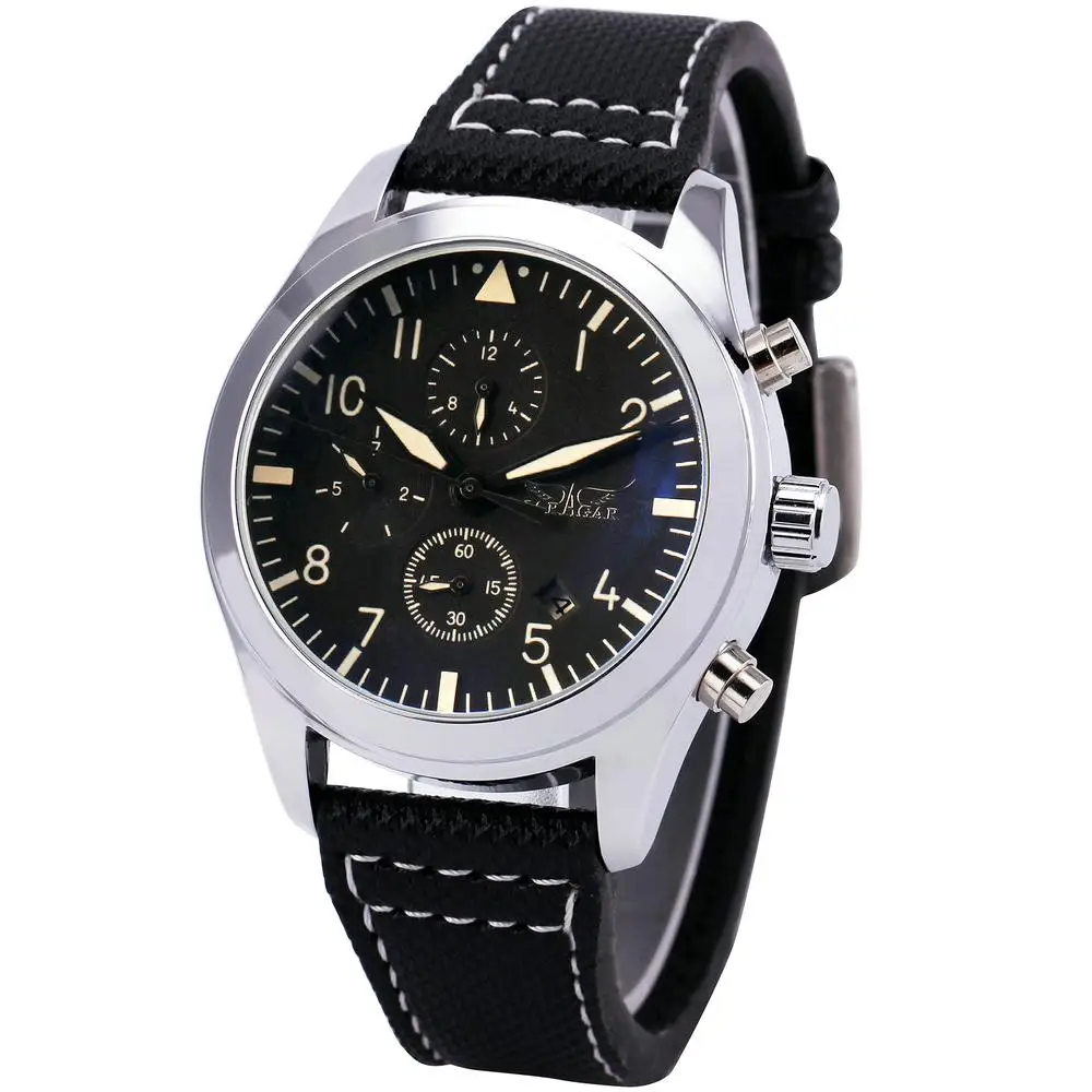 Winner Unisex Automatic Mechanical Wrist Watch Black Canvas Strap Sub dial Display Date Calendar Box