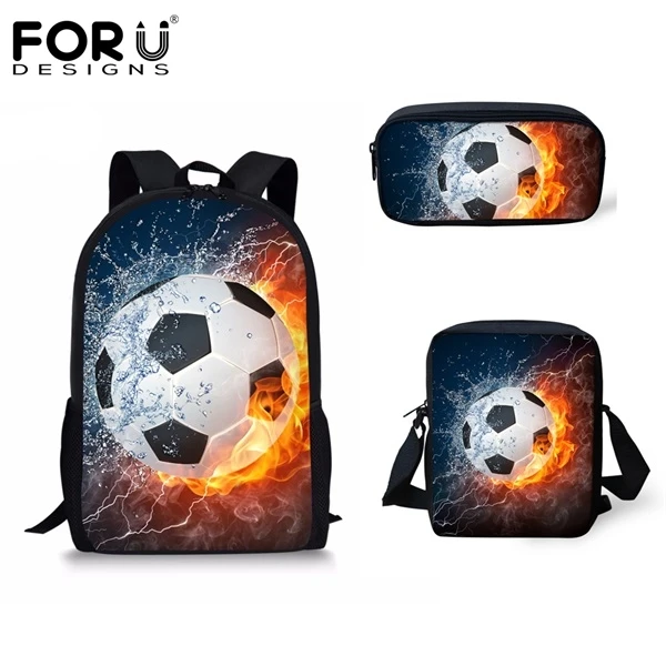 

FORUDESIGNS 3 Pcs/set Children School Bags 3D Ice Soccerly/Foot Ball Pattern School Backpack for Teen Boys Girls Kids Book Bags
