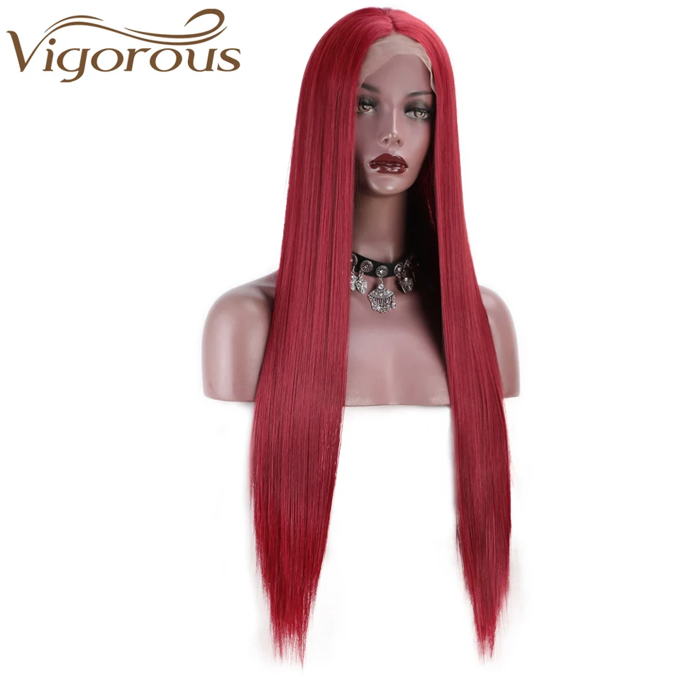 Vigorous Red Lace Front Wigs for Women Synthetic Long Straight Wigs Middle Parting Heat Resistant Fiber Natural Looking 13x4 2 Vigorous Red Lace Front Wigs for Women Synthetic Long Straight Wigs Middle Parting Heat Resistant Fiber Natural Looking 13x4 2