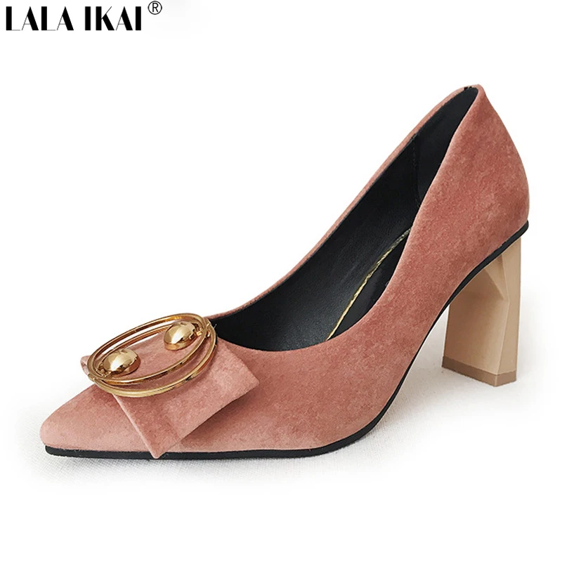 LALA IKAI Women Pumps 2018 Fashion Flock Material Women Shoes Metal