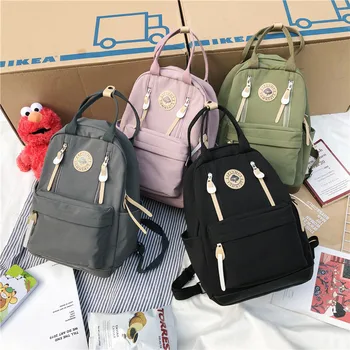 

Solid Waterproof Nylon Women Backpack Female Vertical Zipper Small Schoolbag Leisure Travel Backpack Ring Buckle Girl's Mochila