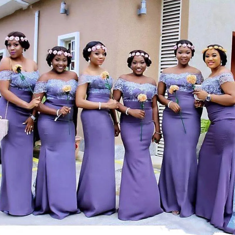 Африканское платье русалки с открытыми плечами, лиловое платье подружки невесты, платья 2019, атласные вечерние платья подружки невесты с