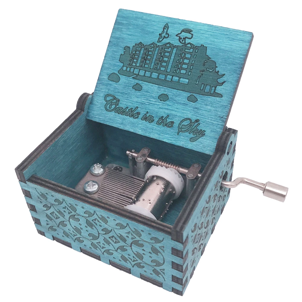 Музыкальная шкатулка «Замок в небе», мини-Размер 18, Музыкальная шкатулка с рукояткой, резной деревянный музыкальный подарок, игровой замок в небе(Laputa