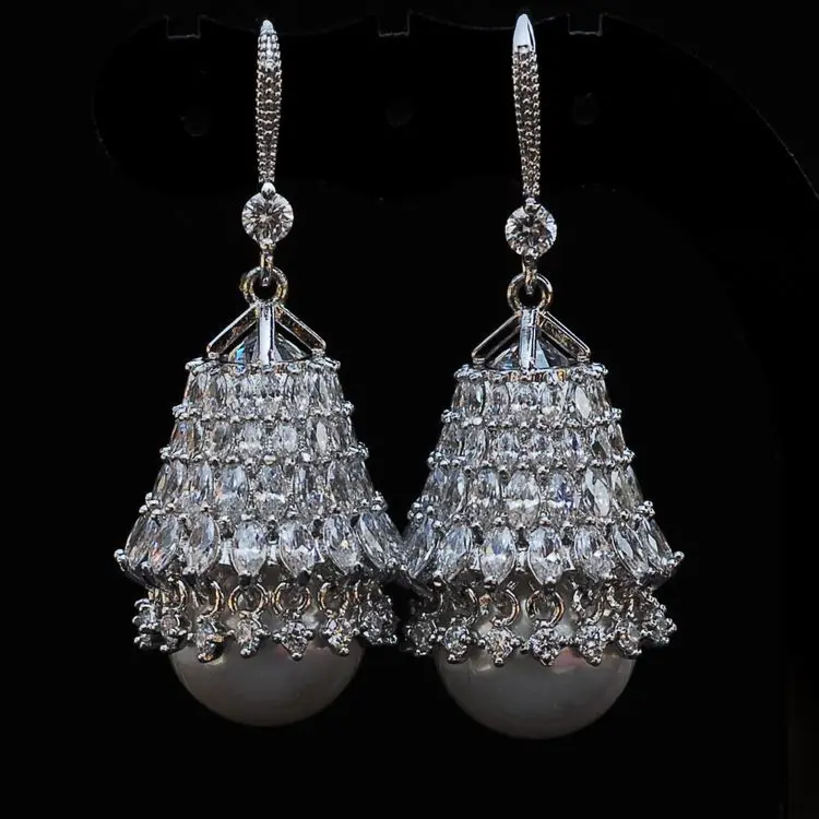 XIFAN luxurious crystal earrings vintage pearl earrings with big pearl earring long for women XIFAN luxurious crystal earrings vintage pearl earrings with big pearl earring long for women
