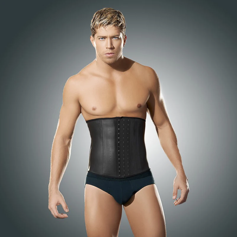 

Tummy Control Tightening Steel Bone Men Corset Waist Slimming Shapewear 3 Hooks Rubber Latex Cincher Plus Size S-3XL Corset