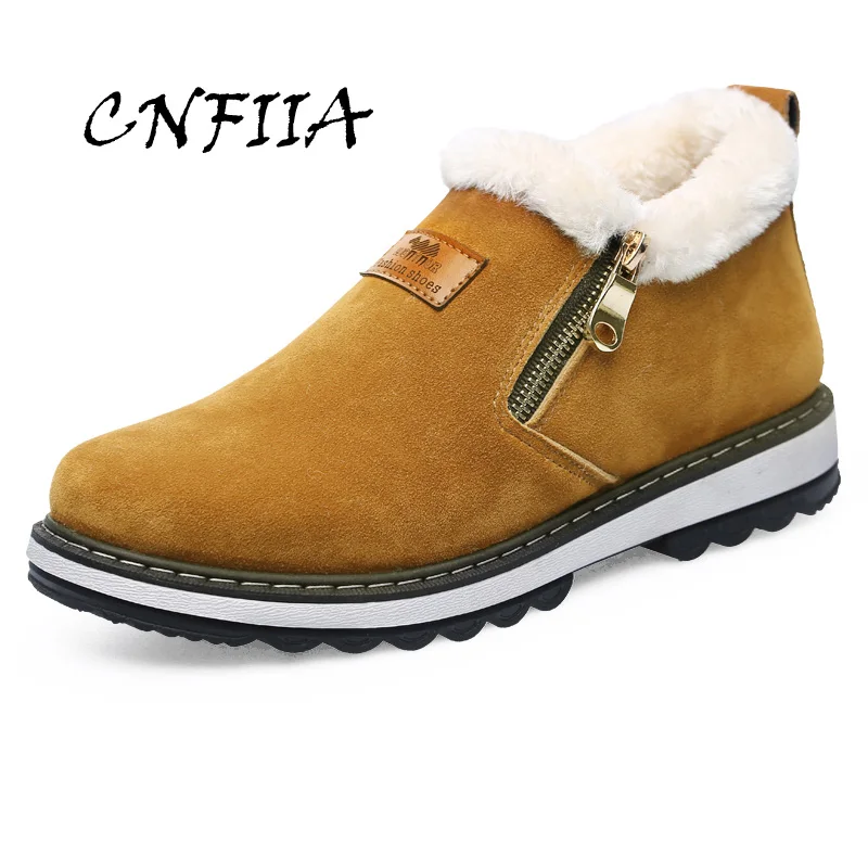 

CNFIIA Men Ankle Boots Male Fur Warm Snow Boots Black Brown Footwear 2018 Winter New Fashion Anti-Slip Man Casual Shoes Quality
