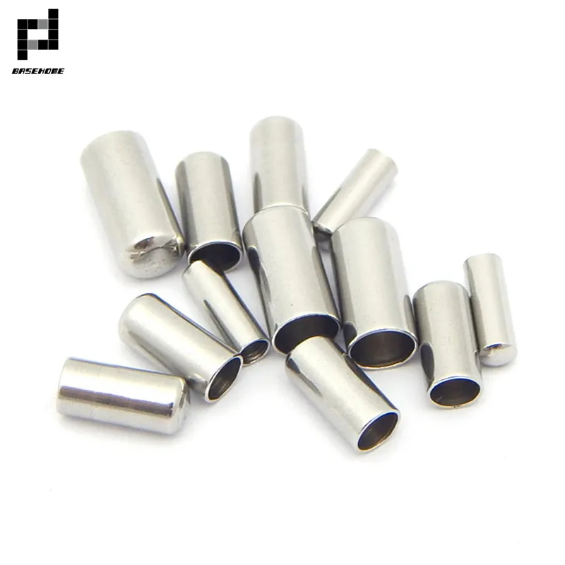 

BASEHOME 10pcs/lot Stainless Steel End Caps End Clasps Crimp Bead For 2/3/4 Round Leather Cord DIY Jewelry Making