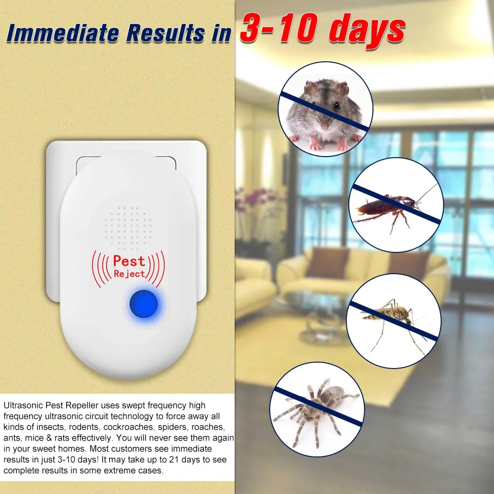 

Ultrasonic Pest Repeller Electronic Mouse Flea,Roach,Fly Plug in Non-toxic Non-radiation Extremely Safe for Human
