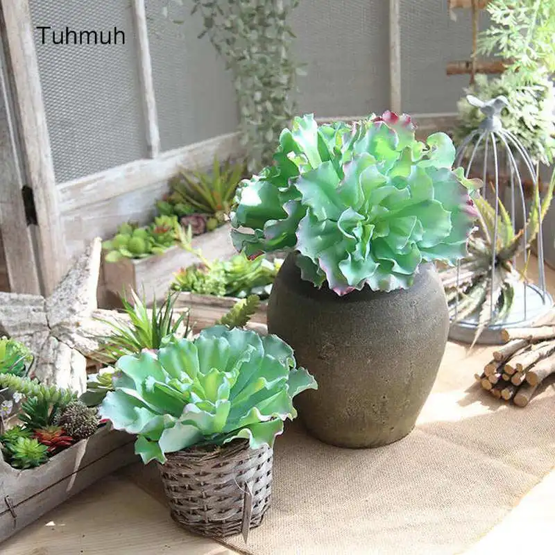 

Big 21cm Plastic Artificial Green Queen of Flowers Simulation Fake Succulent Plants for Home Decoration Garden Wall Arrangement