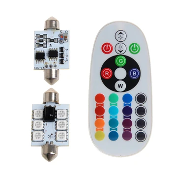

1 Set 42mm DC 12V 5050 6 LED RGB LED Decorative Lamp Map Dome Car Interior Light+Remote Control Drop shipping