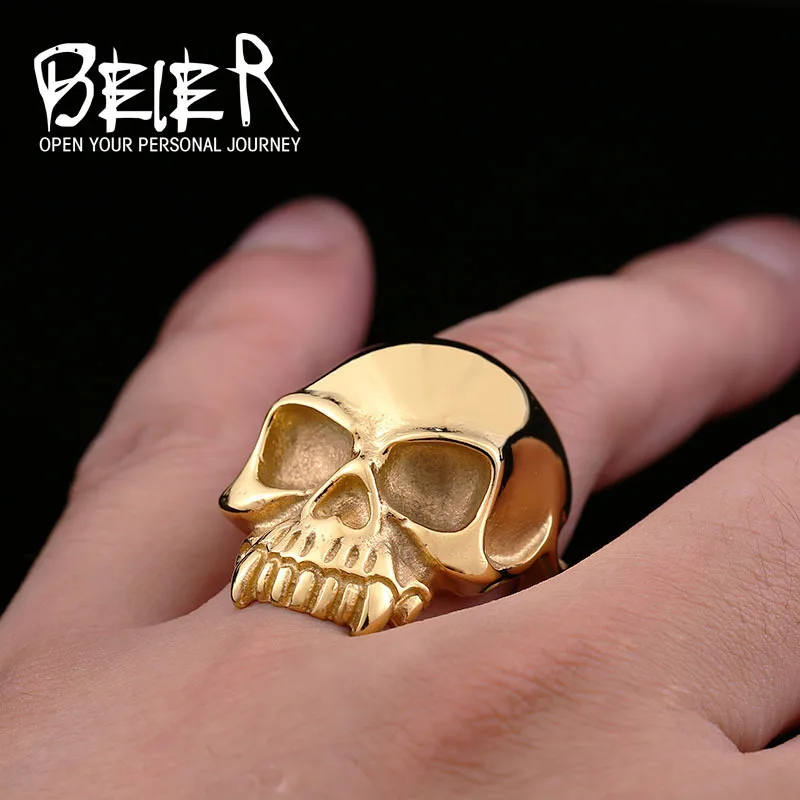 Beier new store 316L Stainless Steel ring top quality new Designed products Man's Vampire Skull Ring Fashion Jewelry LLBR8-149R