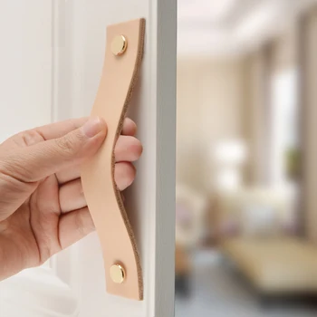 

3.75'' 5'' 6.3'' Leather Dresser Handle Drawer Knob Pulls Door Handles Skin Gold Silver Gun Cabinet Knob Pulls Kitchen Hardware