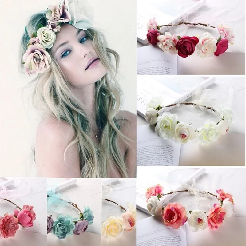 

60pcs New Fashion Bohemia Garland Handmade Wedding Bridal Wreath Seaside Tourist Flowers Hair Band 6 Colors W9846