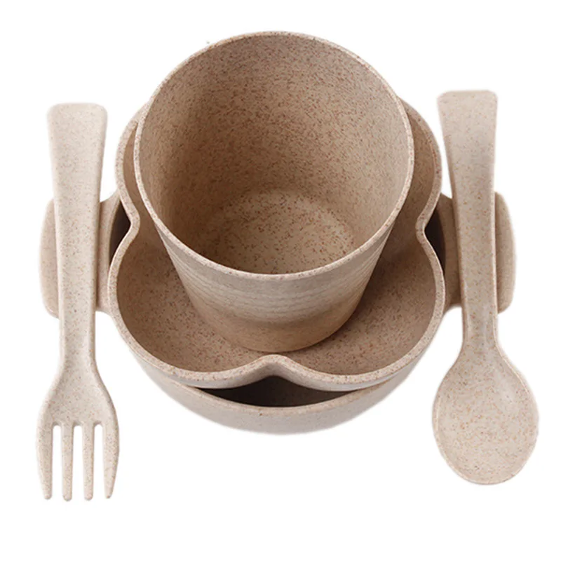 Children Feeding Dishes Set Infant Wheat Straw Tableware Baby Dinnerware With Fork Spoon Cup Kid Bowls Food Container T0524 Children Feeding Dishes Set Infant Wheat Straw Tableware Baby Dinnerware With Fork Spoon Cup Kid Bowls Food Container T0524