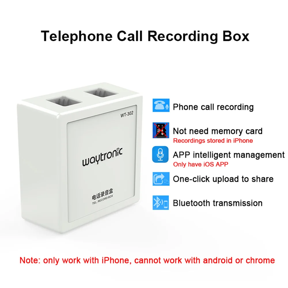 

RJ11 Port Landline Telephone Call Recorder Box Voice Logger Automatic Telephone Calls Recording Device with iOS APP for iPhone