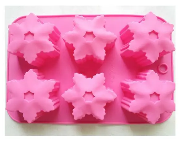 

6 Cup Snowflakes Mould, Muffin Biscuit Soap CANDLE mold, ice cube tray 25.5*17.2*3.7cm, Each dia. 6.5cm