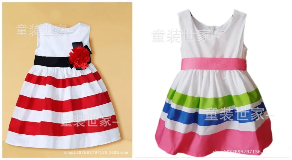 

18months summer baby girls dress girls party birthday formal dress Striped 100% cotton flower princess dress