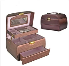 2016 la nueva caja de joyería de cuero de estilo Europeo elegante 3 capas 5 colores gran espacio ataúd joyas de lujo con bloqueo