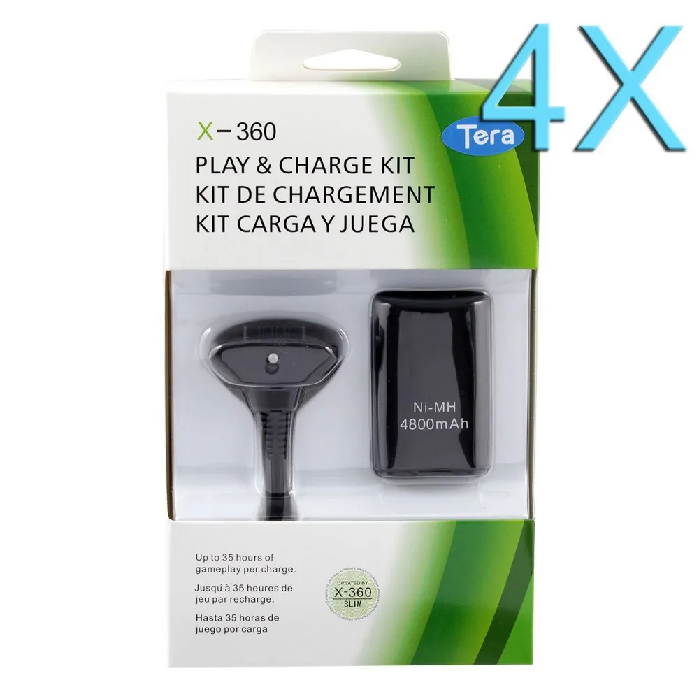 4X4800 mAh аккумуляторная батарея для xbox 360 беспроводной контроллер с кабелем