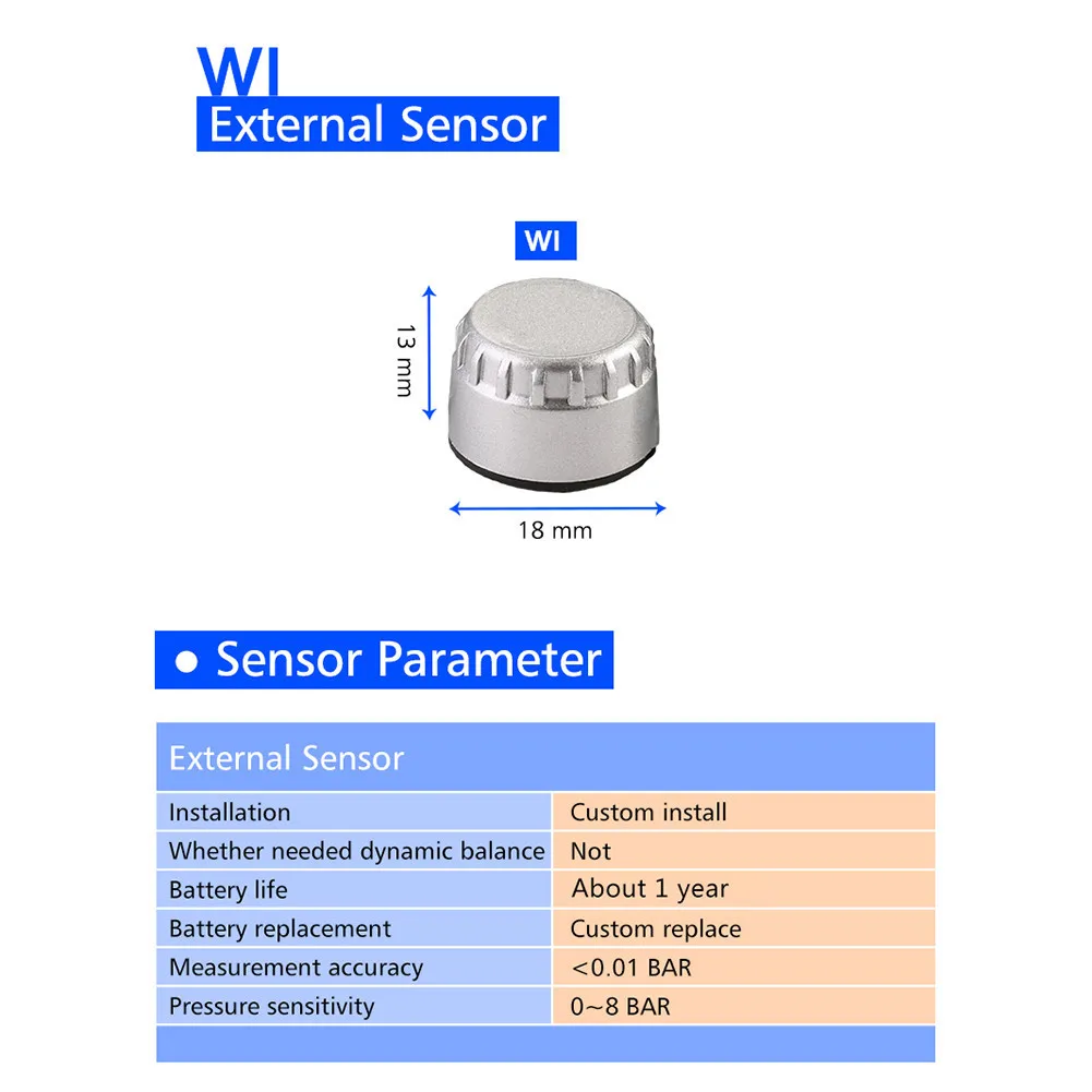 1PCS Tire Pressure Monitoring System Sensor WI Motorcycle TPMS Sensors For CAREUD M3 D580 T318 T86 T880 T881 U901 U906 U912 U903