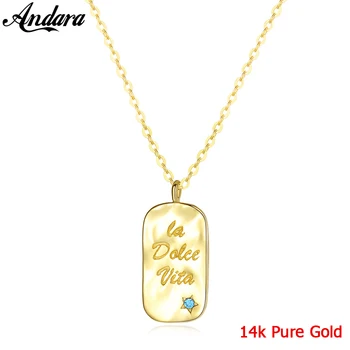 

Yellow Gold Jewelry 14K Necklace Square Pendant Necklaces For Women Wedding Engagement Fine Jewelry