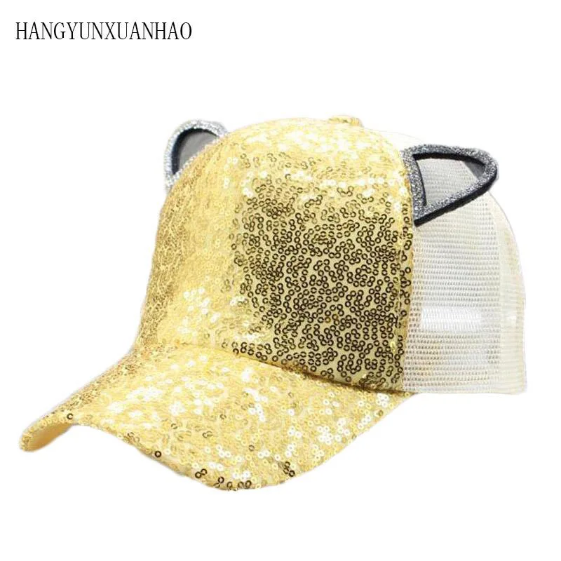 

2019 New Sequins Ears Parent-Child Baseball Caps Children Snapback Summer Adjustable Kids Hip Hop Hat Girls Mesh Cap