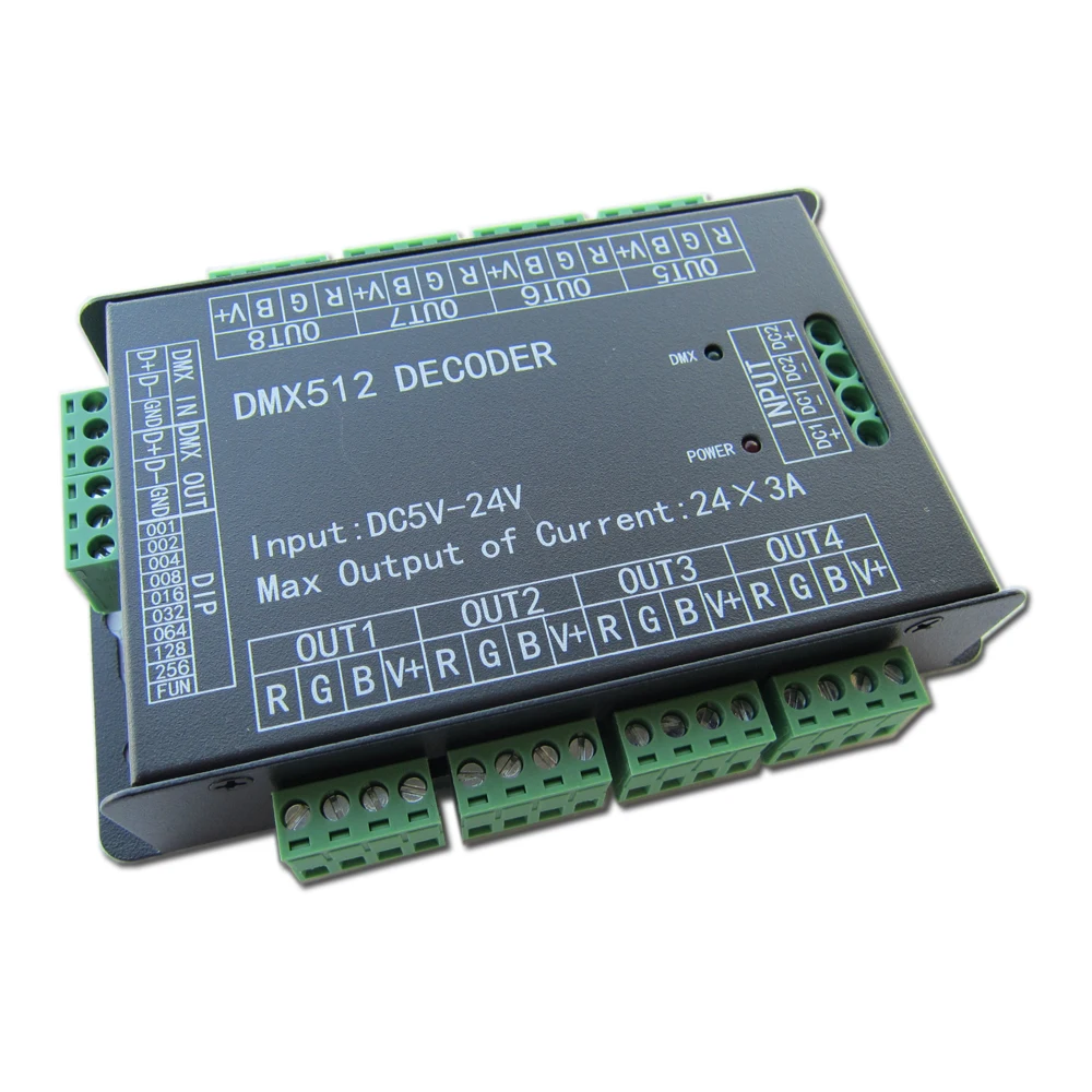 Контроллер DMX512 высокой мощности 24 канала 3A/CH светодиодный декодер DMX 512 RGB