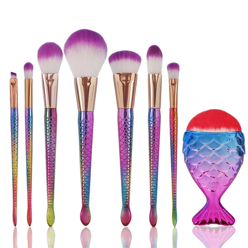 

8Pcs Mermaid Shaped Makeup Brush Set Big Fish Tail Foundation Powder Eyeshadow Make-up Brushes Contour Blending Cosmetic Brushs