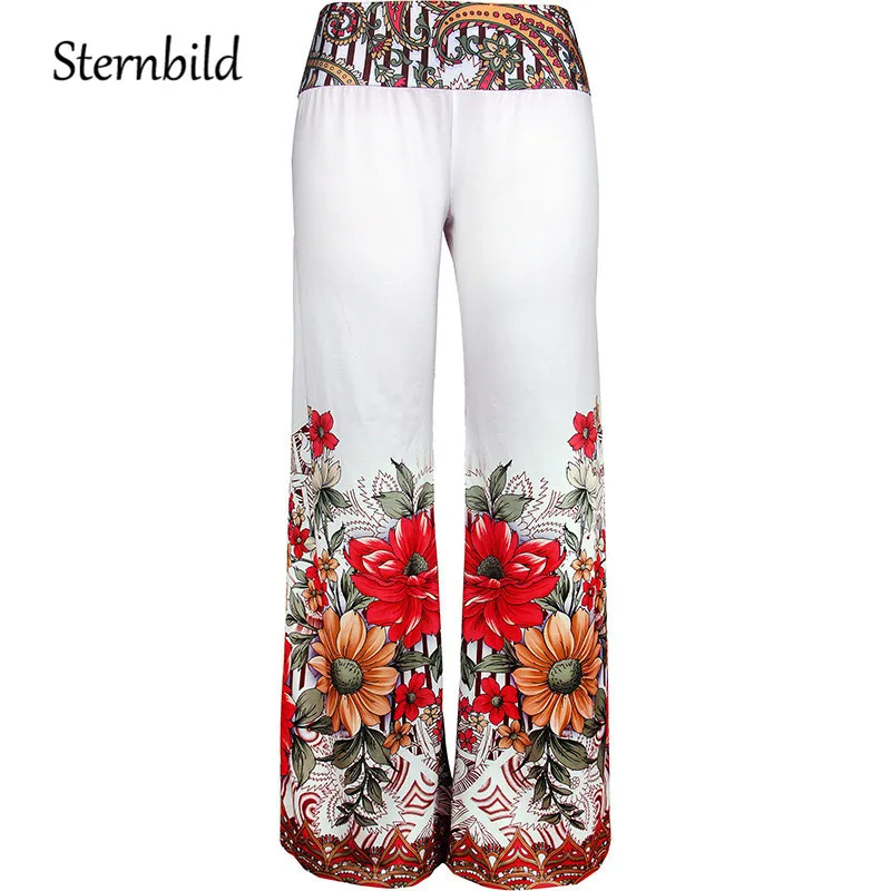 

Sternbild 2017 New Plus Size Elastic Waist Wide Leg Pants Women Ethnic Totem Bohemian Loose Floral Print Casual Pants for Women
