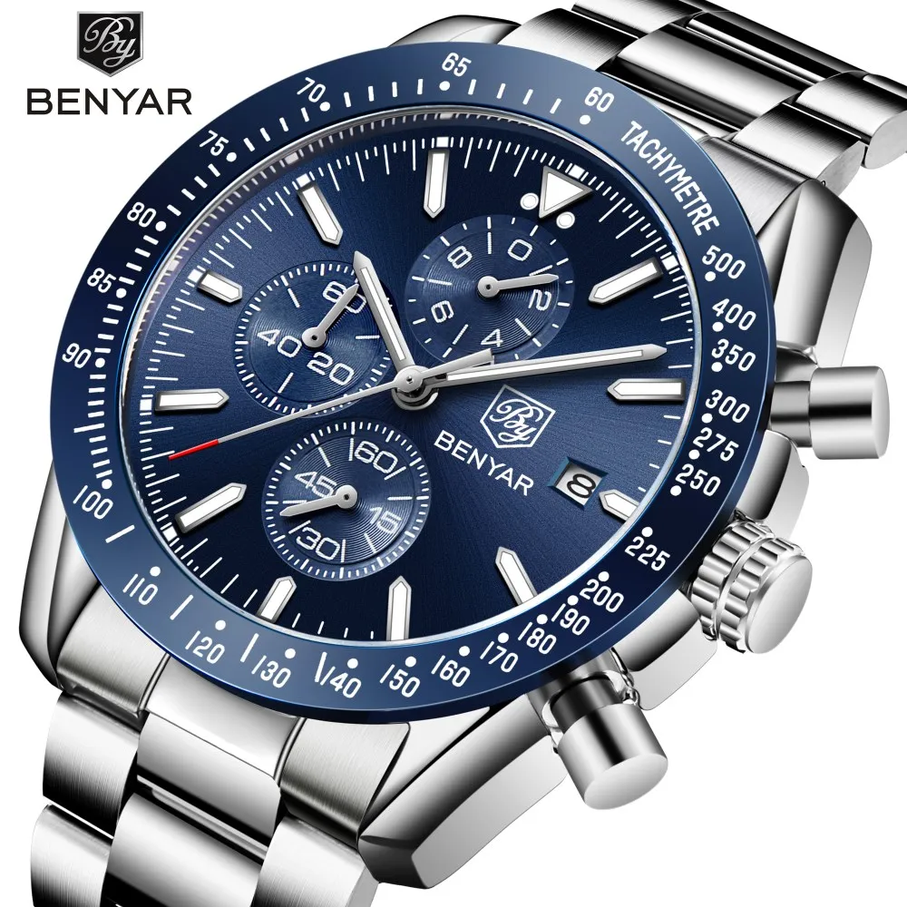 

2019 Men Watches BENYAR Brand Luxury Full Steel Business Quartz Casual Waterproof Sport Watch Clock Relogio Masculino BY-5140M