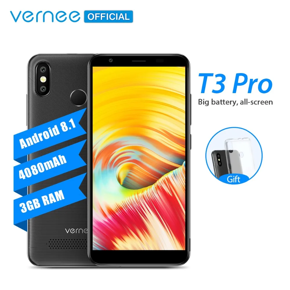 Vernee T3 Pro 5.5'' Full Screen Smartphone 3GB RAM 16GB ROM Mobile Phone Android 8.1 MTK6739 Quad-core 4080mAh 4G LTE Cellphone