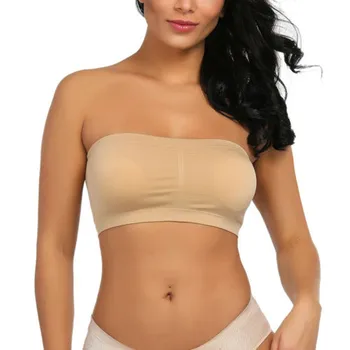 

Double Women Plus Size Strapless Bra Bandeau Tube Removable Padded Top Stretchy Bras Intimates Crop new