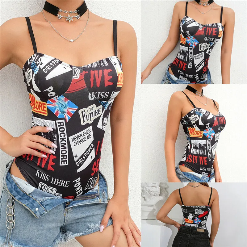 

Sexy Women's Slim-fit Backless Sleeveless Bodysuit Print Bandage Leotard Body Jumpsuit Playsuits