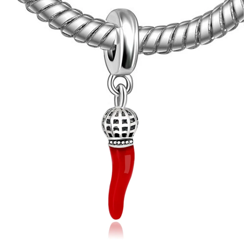 

NBSAMENG Authentic 925 Sterling Silver Bead Charm Vintage Red Pepper Pendant Beads Fit Pandora Bracelet & Bangle DIY Jewelry