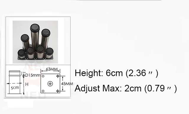 4PCS NAIERDI 5CM-30CM Furniture Adjustable Cabinet Legs Stainless Steel Table Sofa Bed Home Metal Foot With Screws Hardware 6CM Height
