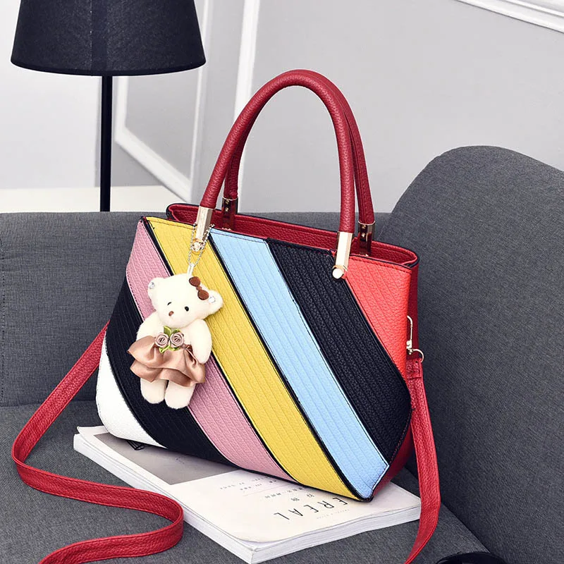 Women Stripe Handbag Female Leather Crossbody Bag Lady Fashion Bear Messenger Shoulder Bags Bolsa Purse Tote Sac A Main SS7214 (3)