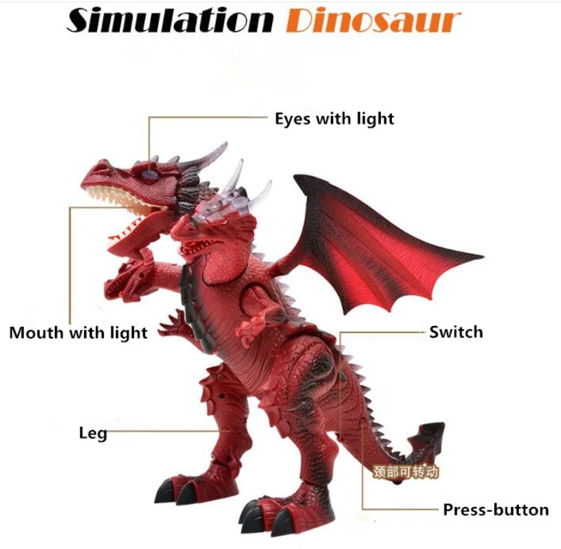 Educação Infantil Crianças Brinquedo Som Luz Dança História Controle Remoto Elétrica Andando Dinossauro Três Cabeça Dragão rc 14 Animais eletrônicos