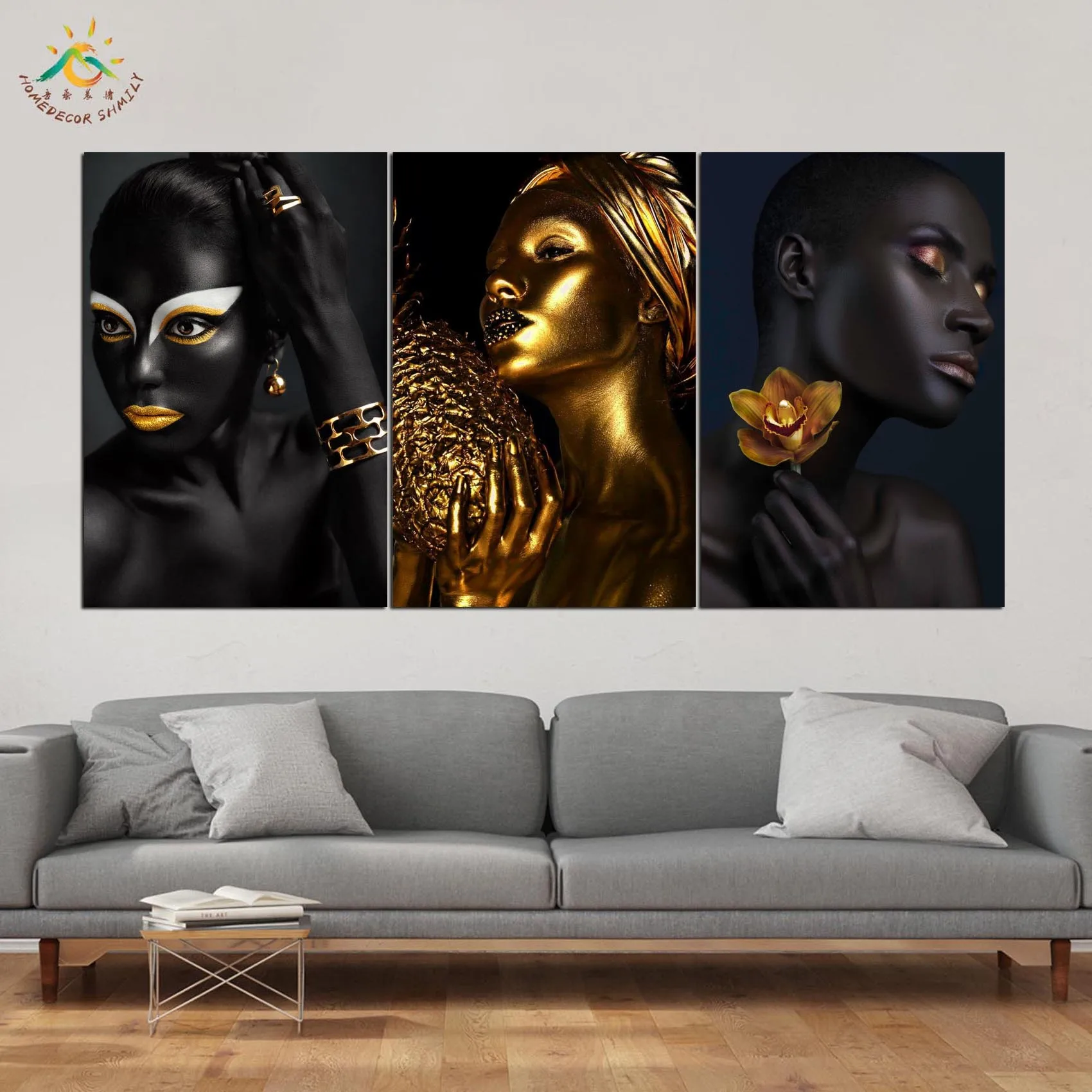 

Black Gold Makeup Woman Wall Art Prints Canvas Art Painting Modular Picture And Poster Canvas Painting Decoration Home 3 PIECES