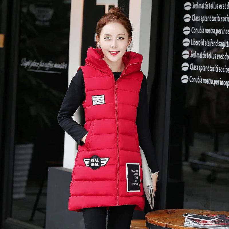 Winter Hooded Vest Women 2016 New Fashion Waistcoat Plus Size Female Slim Long Candy Colors
