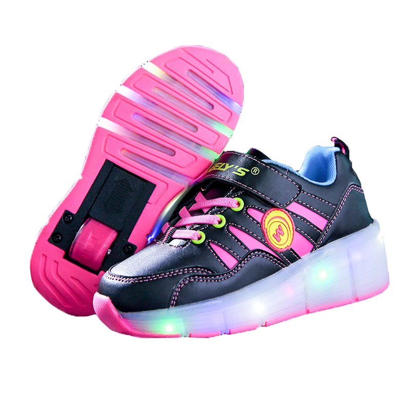 الوردي الذهب الأطفال متوهجة رياضية أطفال أحذية التزلج الأسطوانة الأطفال مصباح ليد يصل أحذية الفتيات الفتيان أحذية رياضية مع عجلات Heelies