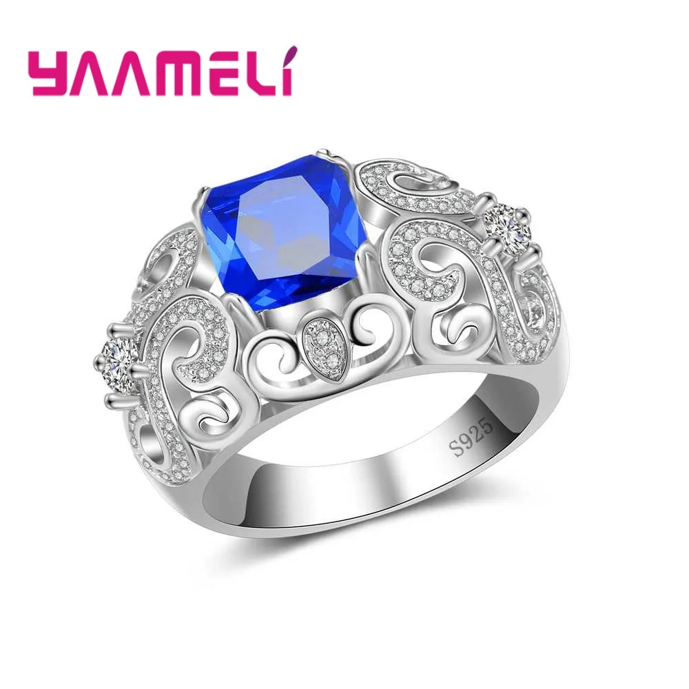 

Printed With 925 Silver Finger Rings Jewelry Square Cubic Zircon Crystal For Men Husband Wedding Present
