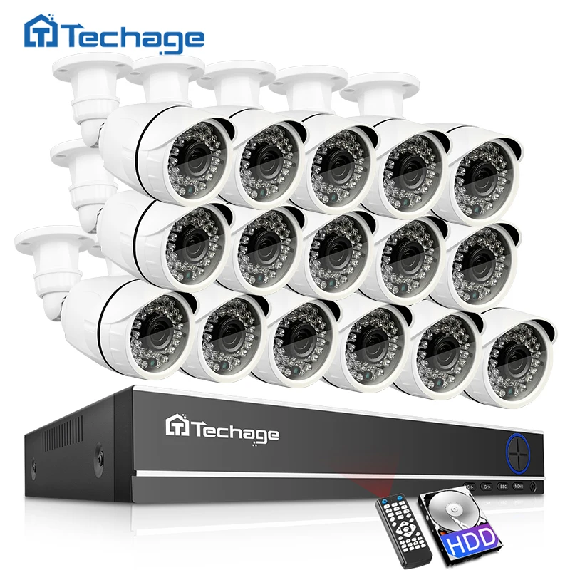  Techage 16CH 1080N DVR CCTV Security System AHD DVR Kit 2MP 1080P IR Outdoor IP66 Waterproof Camera - 32962973820