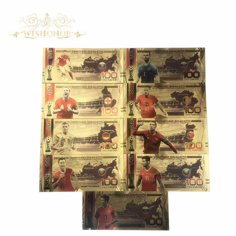 

9Pcs/Lot New Russia Football Team Banknotes 100 Ruble banknotes Bills Banknote in 24K Paper Money For Gifts