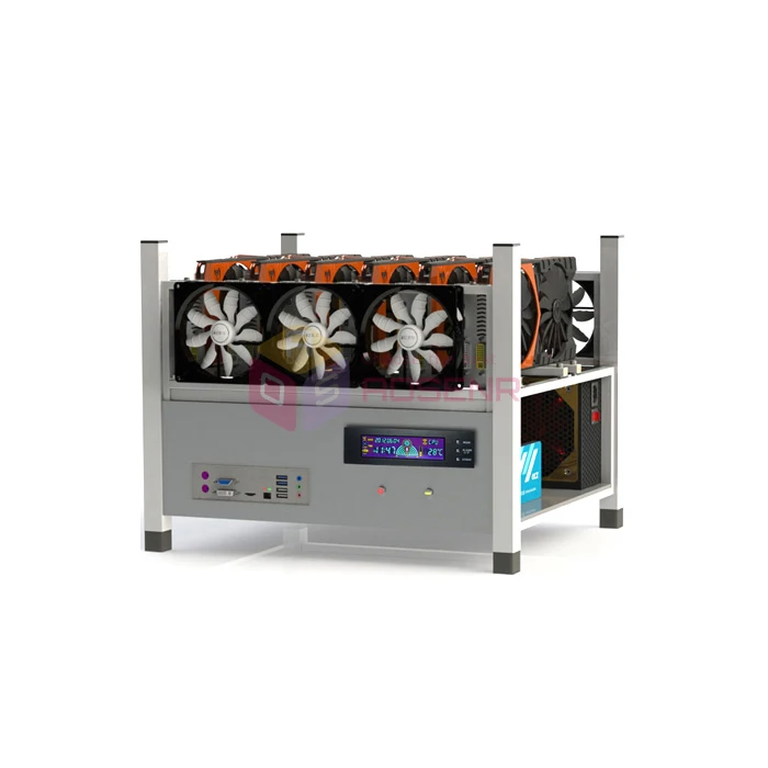 Открытый Чехол для добычи воздуха 6 GPU компьютер ETH Miner рамка Rig 6 вентиляторы и дисплей, показывающий температуру