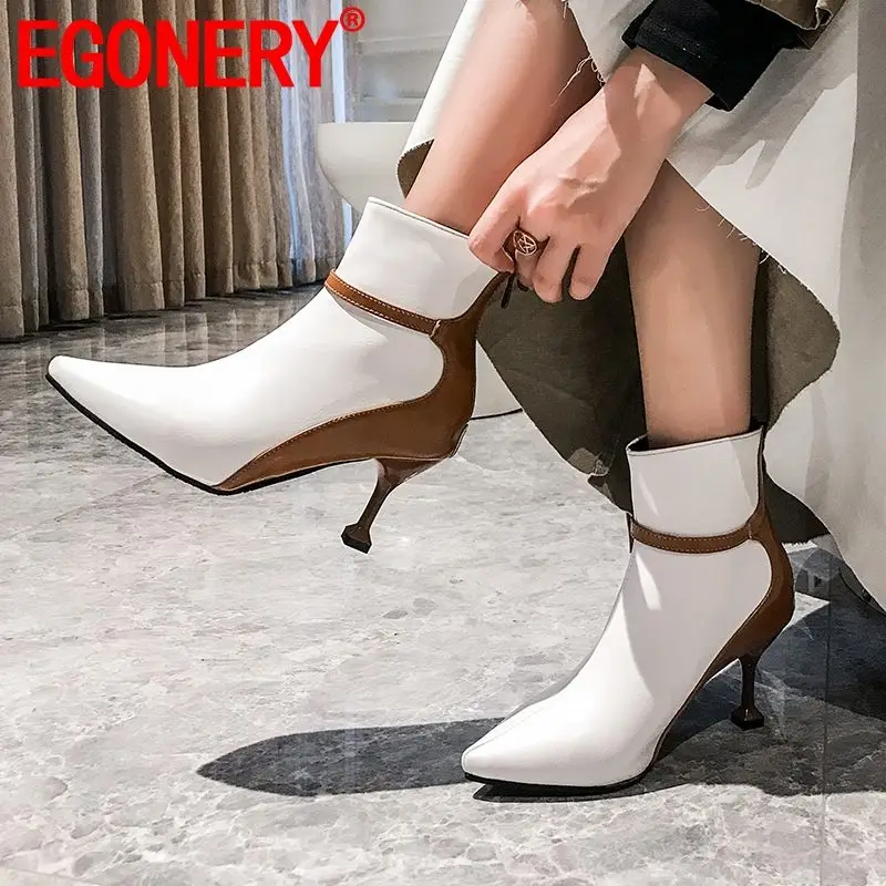 

EGONERY office work women's shoes fashion mixed color ankle boots winter stiletto sexy 7cm high heels booties drop shipping