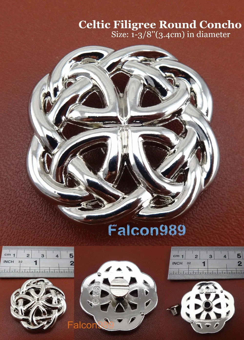 

12pcs (KBM12) Silver Leather Craft 1-3/8'' Filigree Round Conchos Saddlery Button Tool Set - Sewing Stitching Carving Knife Awl
