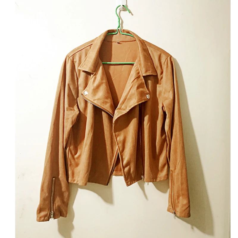 Women's Fashionable Clothes 2019 Spring Moto Suede Nap Jacket Oversize 5XL Cropped Longsleeve Coat Female Biker Jackets